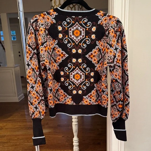 Cara Cara Black and Orange Geometric Sweater - Picture 4 of 4